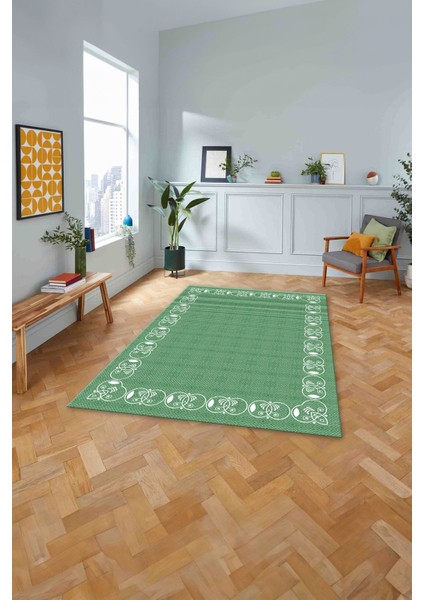 Dijital Baskılı Jüt Motifli Yıkanabilir Yolluk Mutfak Salon Halısı, Jüt-26-Yeşil,