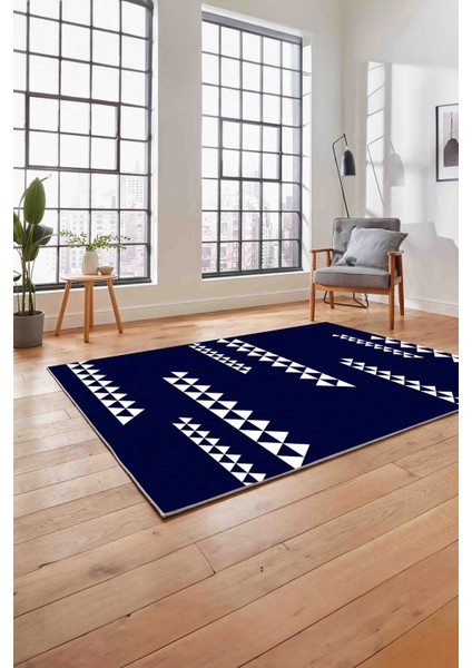 Dijital Baskılı Jüt Modern Yıkanabilir Yolluk Mutfak Salon Halısı, Jüt-35-Lacivert,