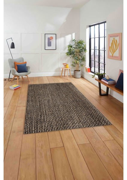 Dijital Baskılı Jüt Desenli Yıkanabilir Yolluk Mutfak Salon Halısı, Jüt-24-Kahve,
