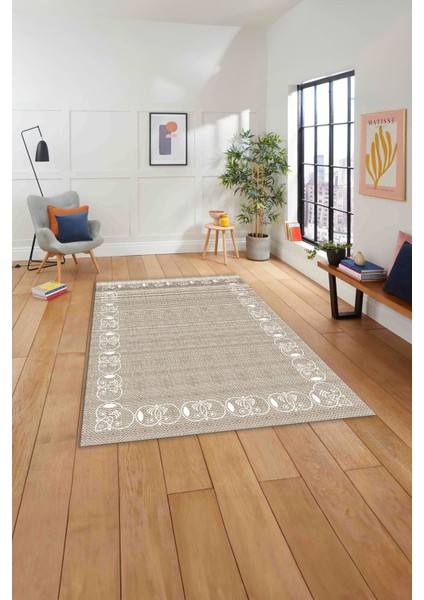 Dijital Baskılı Jüt Motifli Yıkanabilir Yolluk Mutfak Salon Halısı, Jüt-26-Bej,
