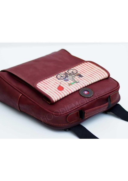 Bisiklet Figürlü Unisex Canta Hem Sırt Hem Capraz Hem Elde Etnik Bohem Style - Bordo