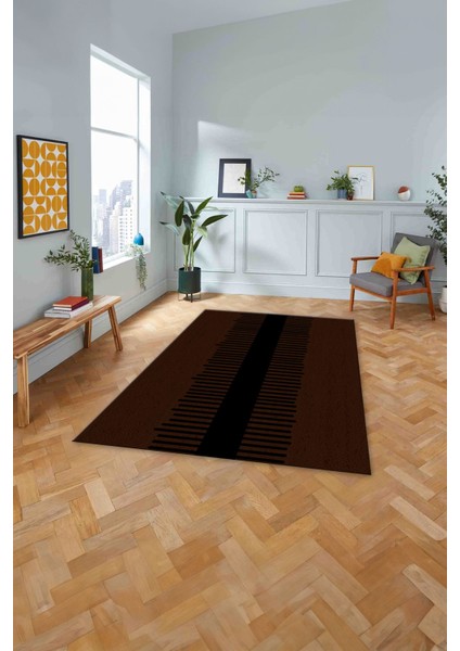 Dijital Baskılı Jüt Sade Modern Desenli Yıkanabilir Yolluk Mutfak Salon Halısı, Jüt-40-Kahve,