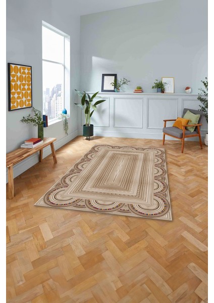 Dijital Baskılı Jüt Kilim Model Yıkanabilir Yolluk Mutfak Salon Halısı, Jüt-28-Bej,