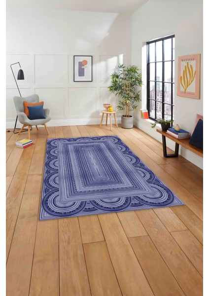 Dijital Baskılı Jüt Kilim Model Yıkanabilir Yolluk Mutfak Salon Halısı, Jüt-28-Lacivert,
