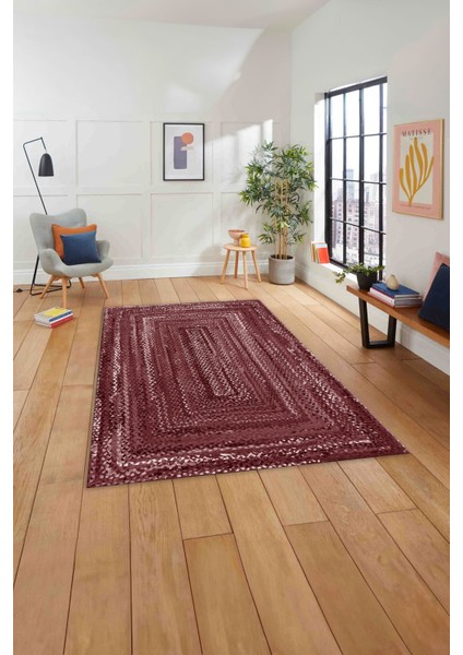 Dijital Baskılı Jüt Dörtgen Model Yıkanabilir Yolluk Mutfak Salon Halısı, Jüt-30-Bordo, fırsatları