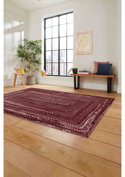 Dijital Baskılı Jüt Dörtgen Model Yıkanabilir Yolluk Mutfak Salon Halısı, Jüt-30-Bordo, indirimleri