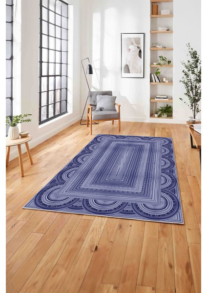 Dijital Baskılı Jüt Kilim Model Yıkanabilir Yolluk Mutfak Salon Halısı, Jüt-28-Lacivert,