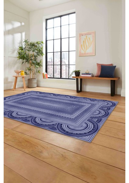 Dijital Baskılı Jüt Kilim Model Yıkanabilir Yolluk Mutfak Salon Halısı, Jüt-28-Lacivert,