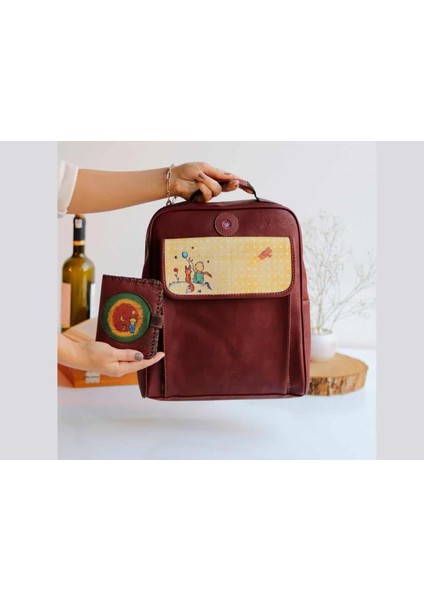 Küçük Prens Desen Unisex Bordo Canta, EKucuk Prens Bordo Cuzdan Hem Sırt Hem Capraz Hem Elde Etnik Bohem Style KOMBIN
