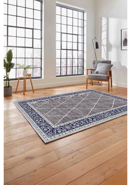 Dijital Baskılı Jüt Geometrik Model Yıkanabilir Yolluk Mutfak Salon Halısı, Jüt-31-Lacivert, modelleri