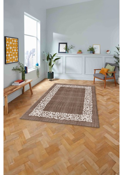Dijital Baskılı Jüt Çerçeveli Akrilik Model Yıkanabilir Yolluk Mutfak Salon Halısı, Jüt-32-Bej,