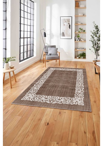 Dijital Baskılı Jüt Çerçeveli Akrilik Model Yıkanabilir Yolluk Mutfak Salon Halısı, Jüt-32-Bej,