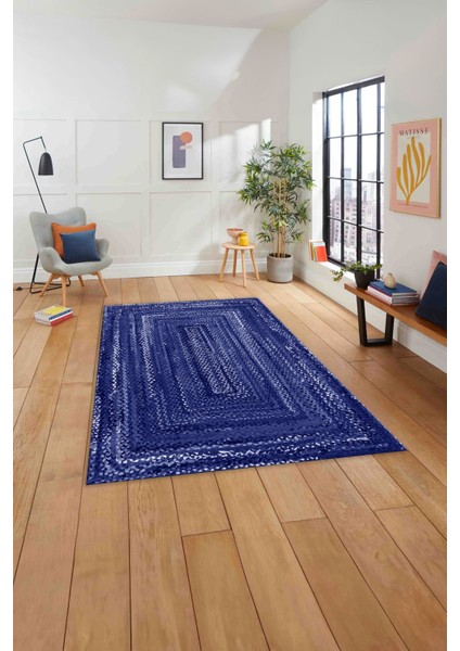 Dijital Baskılı Jüt Dörtgen Model Yıkanabilir Yolluk Mutfak Salon Halısı, Jüt-30-Lacivert, fırsatları