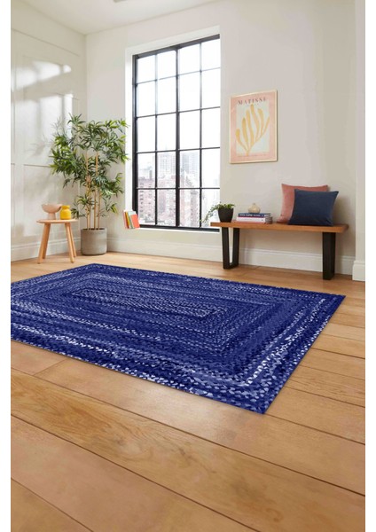 Dijital Baskılı Jüt Dörtgen Model Yıkanabilir Yolluk Mutfak Salon Halısı, Jüt-30-Lacivert, indirimleri
