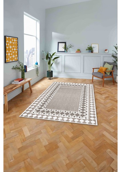 Dijital Baskılı Jüt Kilim Motifli Yıkanabilir Yolluk Mutfak Salon Halısı, Jüt-33-Vizon,