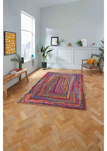 Dijital Baskılı Jüt Dörtgen Model Yıkanabilir Yolluk Mutfak Salon Halısı, Jüt-30-Renkli,