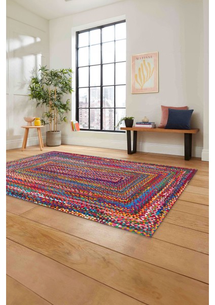 Dijital Baskılı Jüt Dörtgen Model Yıkanabilir Yolluk Mutfak Salon Halısı, Jüt-30-Renkli, indirimleri