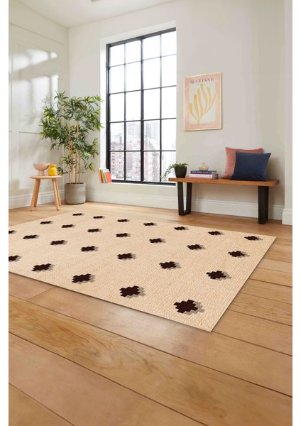 Dijital Baskılı Jüt Motifli Modern Yıkanabilir Yolluk Mutfak Salon Halısı, Jüt-36-Bej,