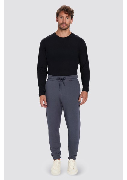 Unisex Relax Fit Rahat Kesim Şardonlu 3 Cepli Lastikli Jogger Paça Gri Eşofman Altı