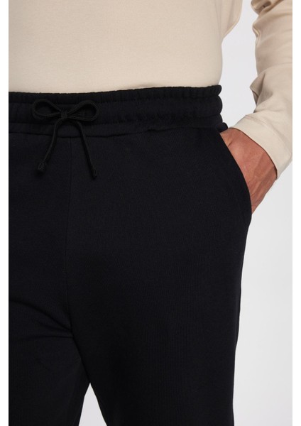 Unisex Relax Fit Rahat Kesim Şardonlu 3 Cepli Lastikli Jogger Paça Siyah Eşofman Altı