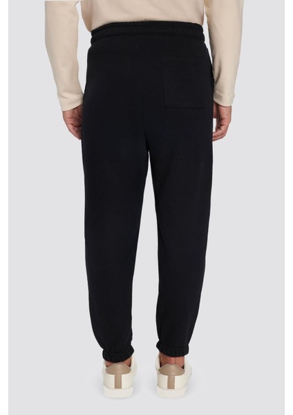Unisex Relax Fit Rahat Kesim Şardonlu 3 Cepli Lastikli Jogger Paça Siyah Eşofman Altı