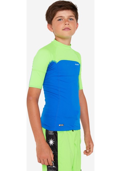 Olaian Çocuk Slim Fit Kısa Kollu UV Korumalı Tişört - Yeşil/Mavi - 500