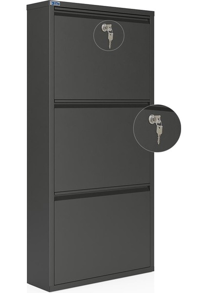 Kilitli 3'lü Metal Ayakkabılık - Füme fiyatları