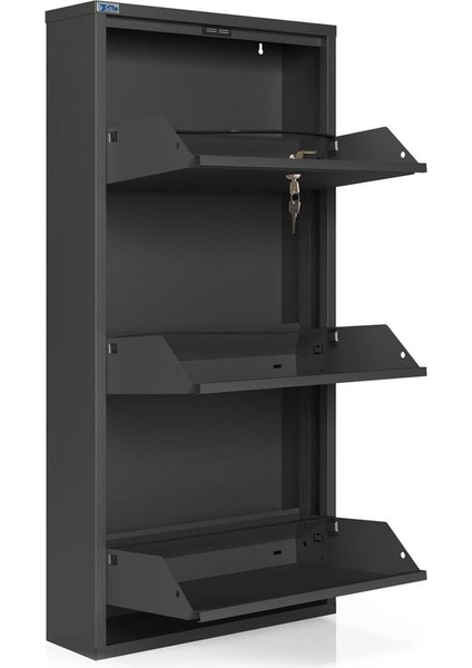 Kilitli 3'lü Metal Ayakkabılık - Füme modelleri