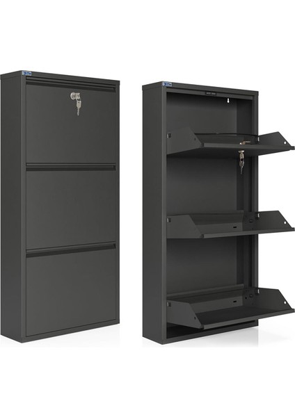 Kilitli 3'lü Metal Ayakkabılık - Füme fırsatları