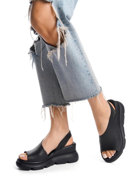 Elit Lyna Kadın Hakiki Deri Dolgu Topuk Sandalet Siyah fiyatları