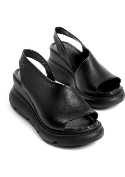 Elit Lyna Kadın Hakiki Deri Dolgu Topuk Sandalet Siyah fırsatları