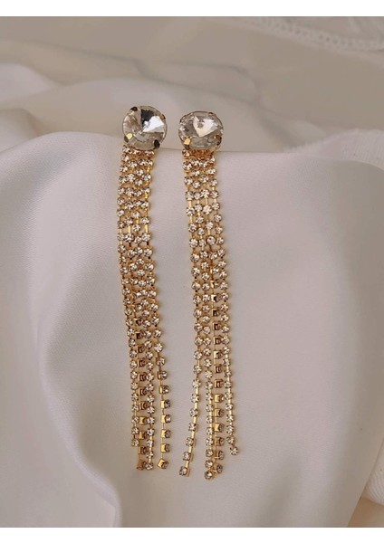 Yuvarlak Zirkon Taşlı Sallantılı Altın Kaplama Gold Renkli Küpe modelleri