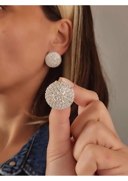 Yuvarlak Model Abiye Gümüş Renkli Küpe