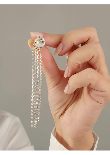 Yuvarlak Zirkon Taşlı Sallantılı Gümüş Renkli Küpe fiyatları