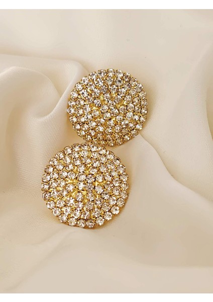 Yuvarlak Model Abiye Altın Kaplama Gold Renkli Küpe