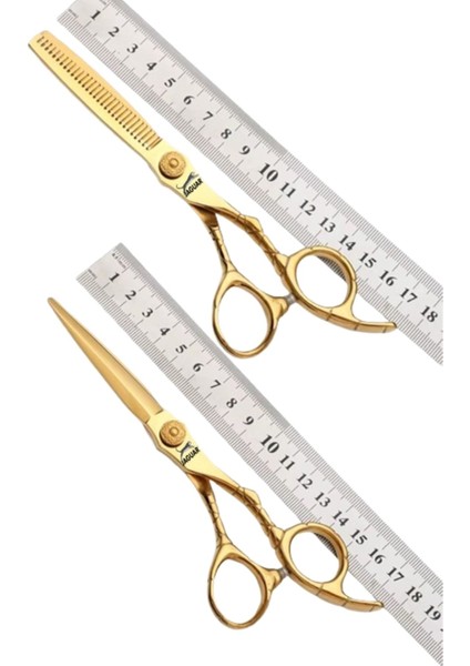 Gold Dış Bükey Profesyonel Berber Kuaför Makası Saç Makas Seti 6 Inch JGS853