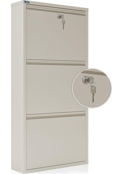 Kilitli 3'lü Metal Ayakkabılık - Krem fiyatları