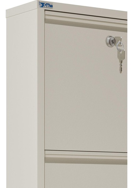 Kilitli 3'lü Metal Ayakkabılık - Krem indirimleri