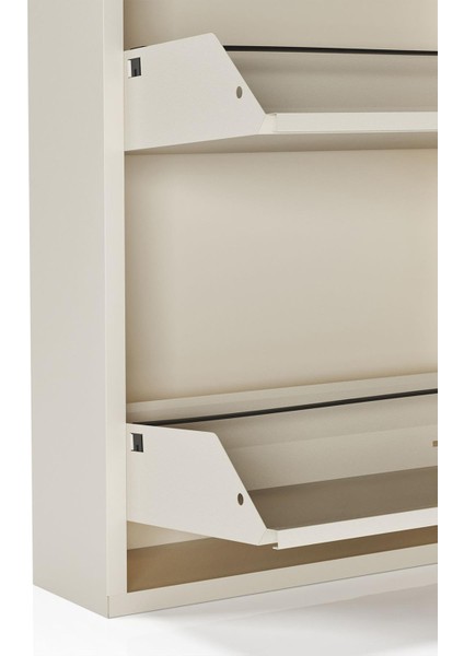 Kilitli 3'lü Metal Ayakkabılık - Krem