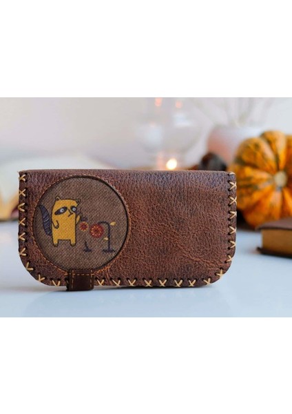 Rakun Figürlü Büyük Cüzdan Etnik Bohem Retro Vintage Style - Kahverengi