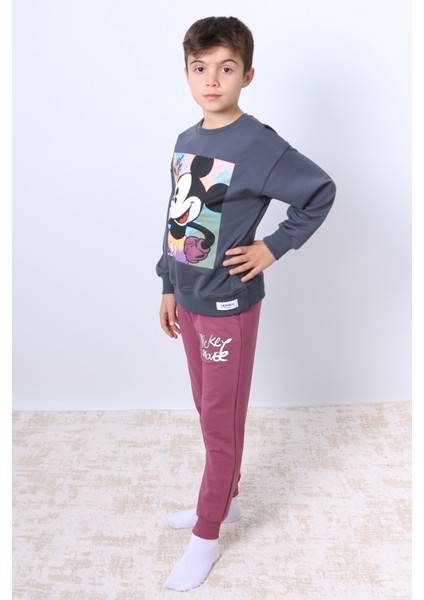 Erkek Çocuk Eşofman Takımı Mickey Mouse Baskılı Ribanalı F4