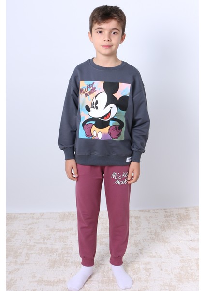 Erkek Çocuk Eşofman Takımı Mickey Mouse Baskılı Ribanalı F4 modelleri
