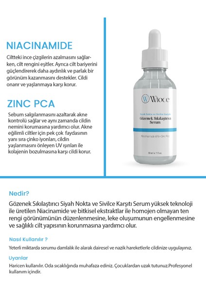 Gözenek Sıkılaştırıci, Sivılce Karşiti ve Siyah Nokta Serum 30ML (Niacinamide 6%+Zınc Pca)