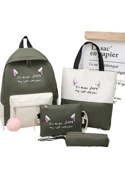 Gündelik Sırt Çantası Dört Parçalı Yeni Kadın Edebi Sırt Çantası Kampüs Tarzı Kanvas Öğrenci Okul Çantası (Yurt Dışından)