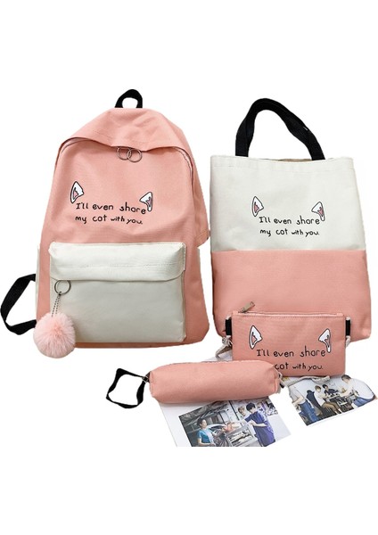 Gündelik Sırt Çantası Dört Parçalı Yeni Kadın Edebi Sırt Çantası Kampüs Tarzı Kanvas Öğrenci Okul Çantası (Yurt Dışından)