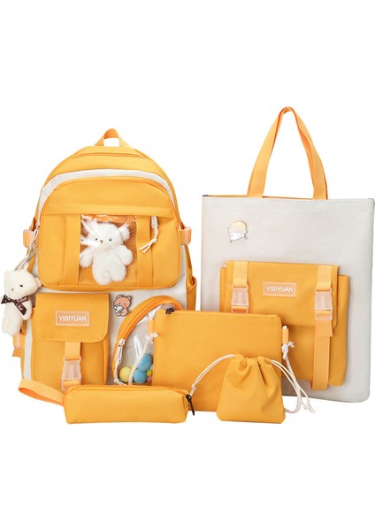 Yeni Sırt Çantası Lise Öğrencisi Kolej Tarzı Okul Çantası Kadın Hafif Rahat Sırt Çantası Dört Parçalı Set (Yurt Dışından)