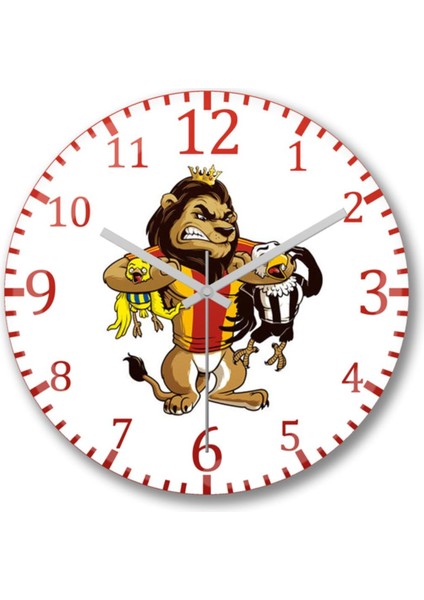 Aslan Kartal Kanarya Boğazlıyor Duvar Saati Bombeli Gercek Cam