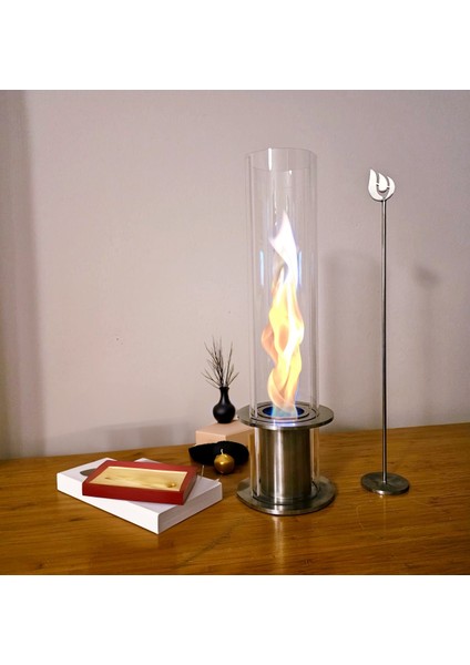Firebio Masa Üstü Şömine Bio Ethanol Dumansız İç ve Dış Mekan Paslanmaz Çelik Quarz Cam