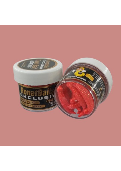 Renat Trout Bait Peynir Kokulu Silikon Kurtçuk Alabalık Yemi 15 Pcs - Kırmızı