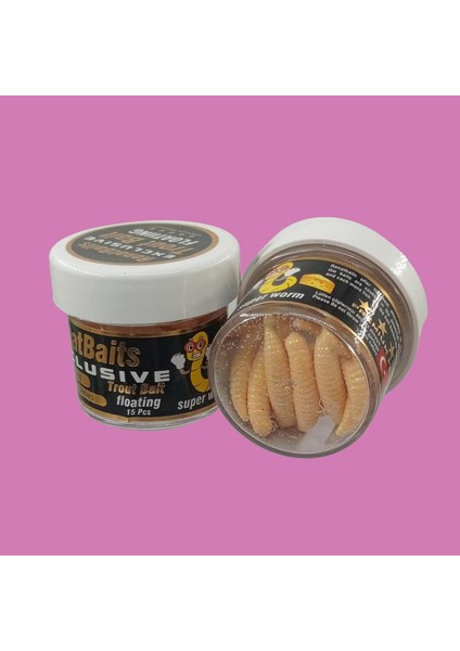 Renat Trout Bait Peynir Kokulu Silikon Kurtçuk Alabalık Yemi 15 Pcs - Krem Beyaz
